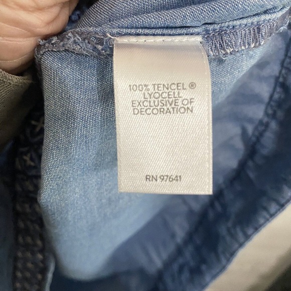 J Jill Denim Chambray Dress Womens Sz S Boho Embroidered Tassels 100% Tencel - Picture 8 of 9